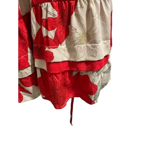 ✌️ 2/$40 ✌️ Red & Beige Floral Print Tunic Dress, Short Sleeves & Tassel sz M - Picture 7 of 9